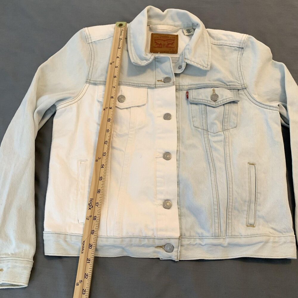 Levis Jean Trucker Jacket Woman’s Large‎ Light Blue/White Denim Button Front - Picture 7 of 9